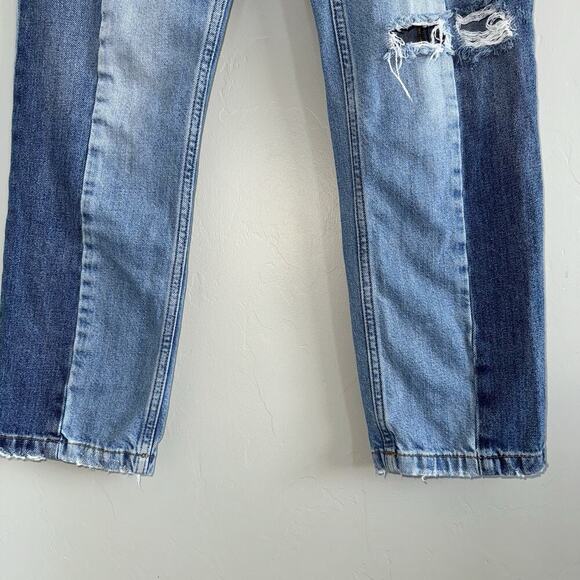 Free People Two Tone The Patchwork High Waist Distressed Jeans Woman’s Size 28 - Picture 8 of 11